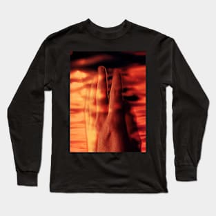 Digital collage and special processing. Hand near soft light. Soft and calm. To exist. Orange and warm. Long Sleeve T-Shirt